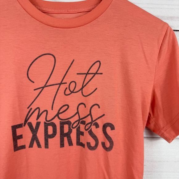 Women's XS Coral Hot‎ Mess Express Graphic T-Shirt Short Sleeve - Picture 4 of 7